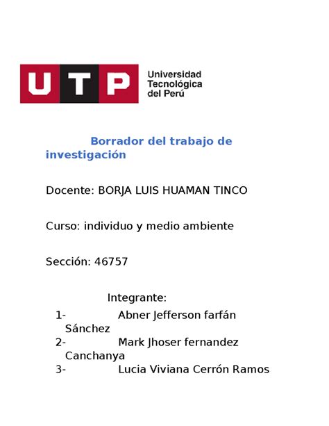 Borrador Del Trabajo De Investigacion Borrador Del Trabajo De