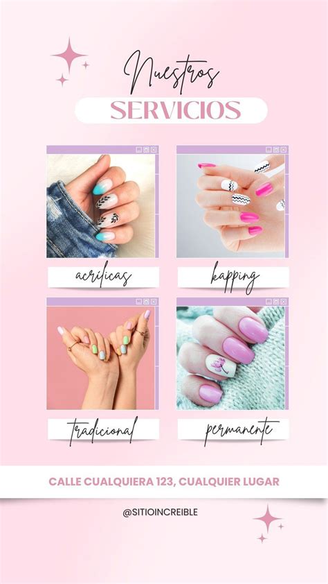 Historia de Instagram Nuestros servicios de Uñas Rosa y violeta Glow