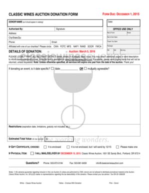 Fillable Online Classic Wines Auction Donation Form Fax Email Print