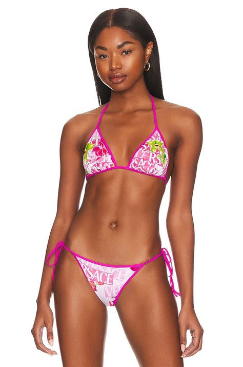 Versace Vita Reciclata Stampa Orchid Bikini Top In White Pink Revolve