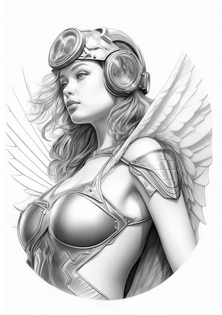 Premium Photo A Drawing Of A Woman With Wings And Goggles On Her Head