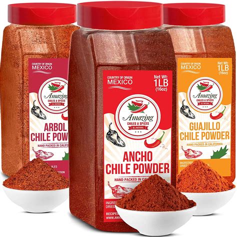 Chile Powder Variety Pack 48 Oz Total Ancho Guajillo And Arbol Made From Pure Ground Dried