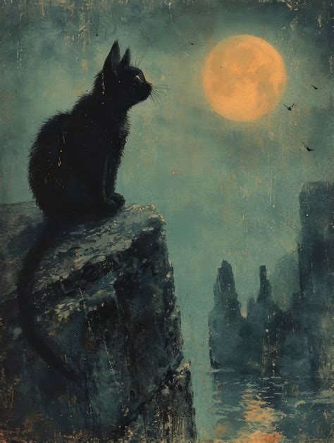 Download Ai Generated Black Cat Full Moon Royalty Free Stock