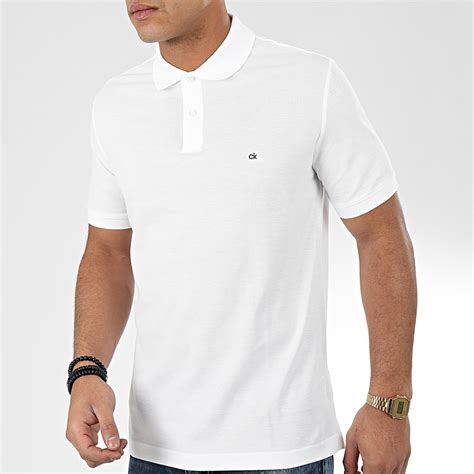 Calvin Klein Polo Slim Manches Courtes Logo Refined Pique 2964 Blanc