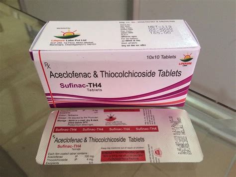 Sufinac TH4 Aceclofenac 100mg Thiocolchicoside 4mg Tablets At Best