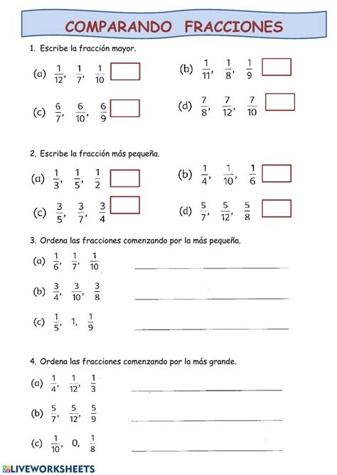 Ficha Interactiva De Fracciones Fracciones Comparacion De Fracciones