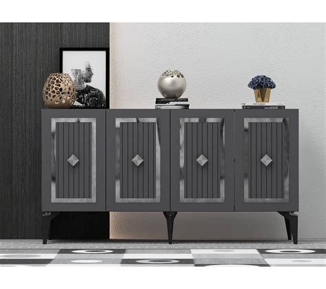 Buffet Bas Portes Design Lahave L Cm Anthracite Et Argent Buffet But