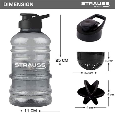 Strauss Gallon Shaker Water Bottle 1 5L With Mixer Ball Transparent