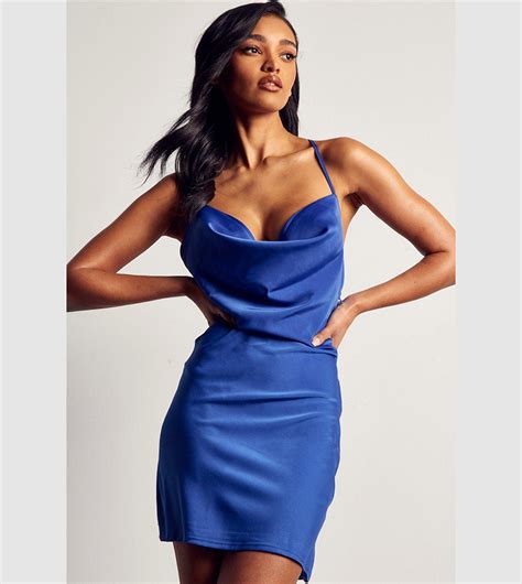 Buy Misspap Premium Satin Cowl Neck Mini Dress In Blue 6thstreet Qatar