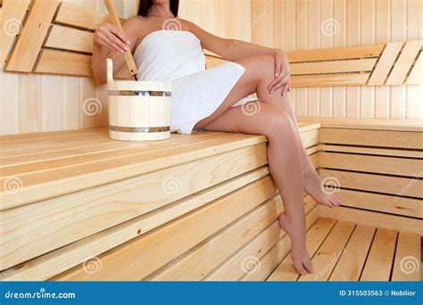 Woman Sitting In A Finnish Sauna Spa Concept Stock Image Image Of