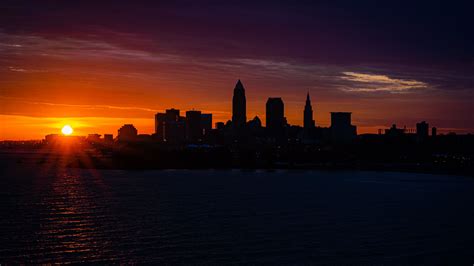 city, silhouette, buildings, sunset, water, 4k HD Wallpaper