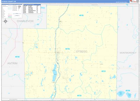 Otsego County Mi Zip Code Wall Map Basic Style By Marketmaps Mapsales