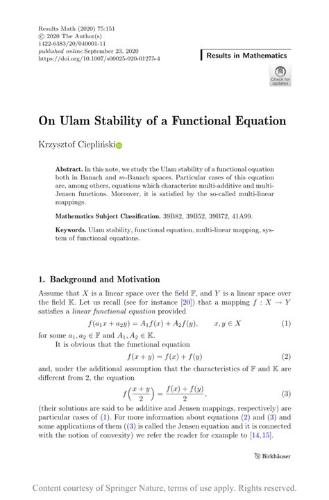 PDF On Ulam Stability Of A Functional Equation