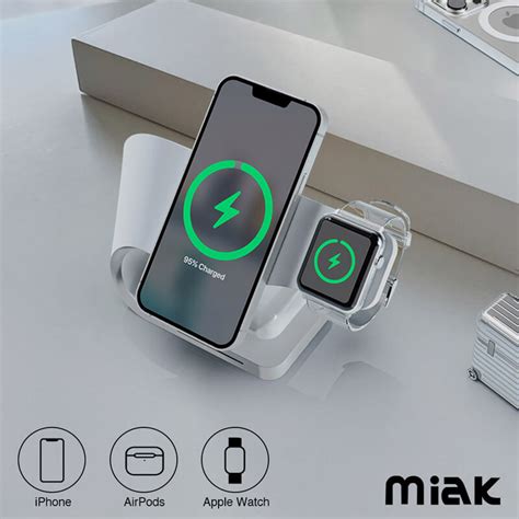 『miak マグネット式 3 In 1 Wave ワイヤレス充電スタンド』 Iphone Magsafe対応 ＆ Apple Watch