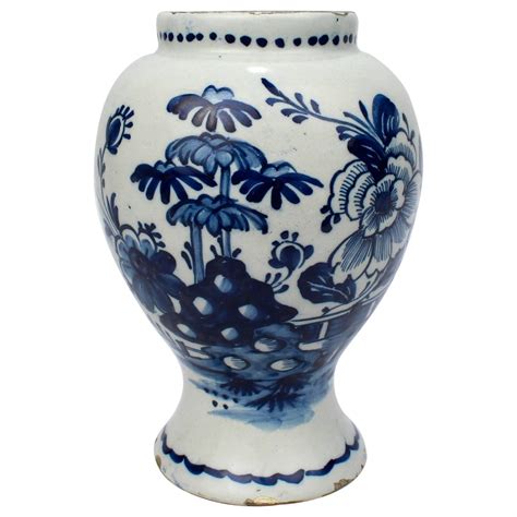 18th Century Tin Glazed Dutch Delft Pottery Blue And White Vase Or Jar