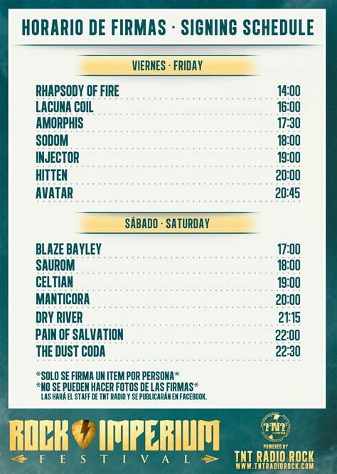 Rock Imperium Festival Signing Schedule Rock Imperium Festival