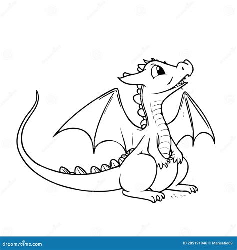 Hand Drawing Print Education Art Character Animal Cute Dragon Outline Black and White Toy ...