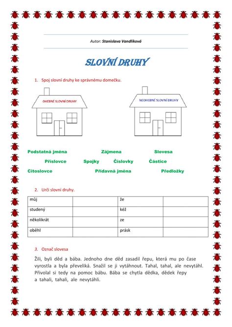 Pracovn List Slovn Druhy Worksheet School Subjects Workbook