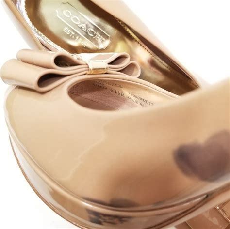 Coach Shoes Coach Patent Starla Nude Bow Heels Open Toe Shoes
