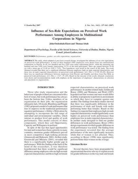 Pdf Influence Of Sex Role Expectations On Perceived Work Performance