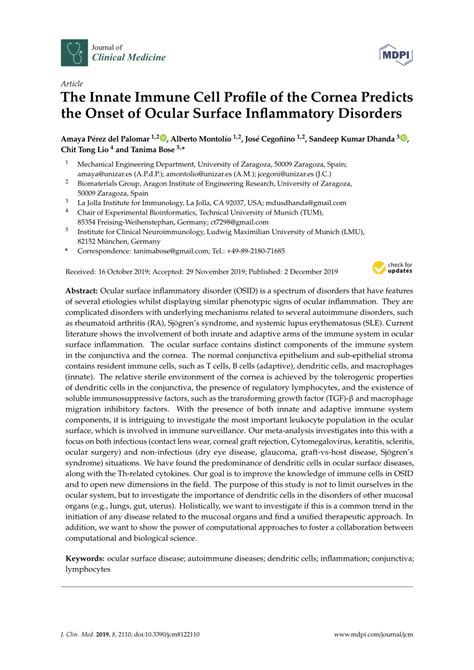 Pdf The Innate Immune Cell Profile Of The Cornea Predicts The Onset Of Ocular Surface