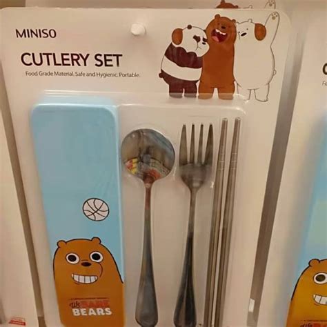 Jual We Bare Bears Simple Piece Cutlery Set Miniso Perlengkapan Makan