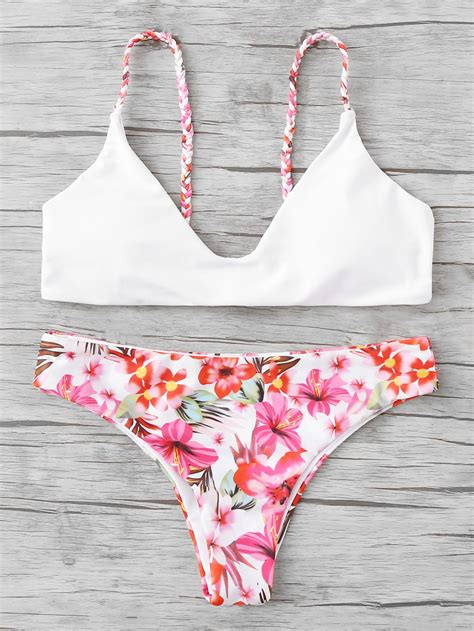 Braided Straps Calico Print Bikini Set SheIn Sheinside Floral