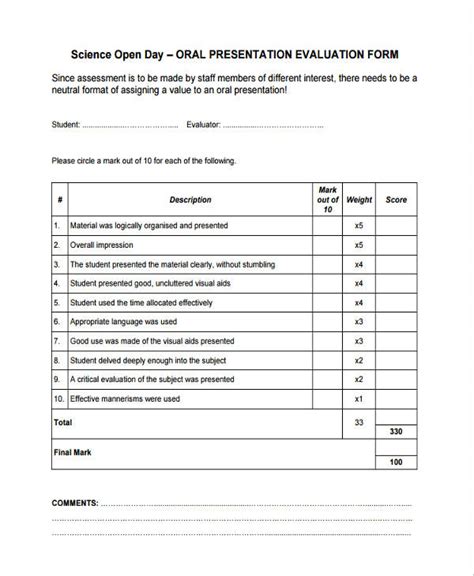 Free Presentation Evaluation Forms In Pdf Ms Word Excel