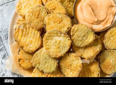 Homemade Deep Fried Pickles With Spicy Mayo Stock Photo Alamy