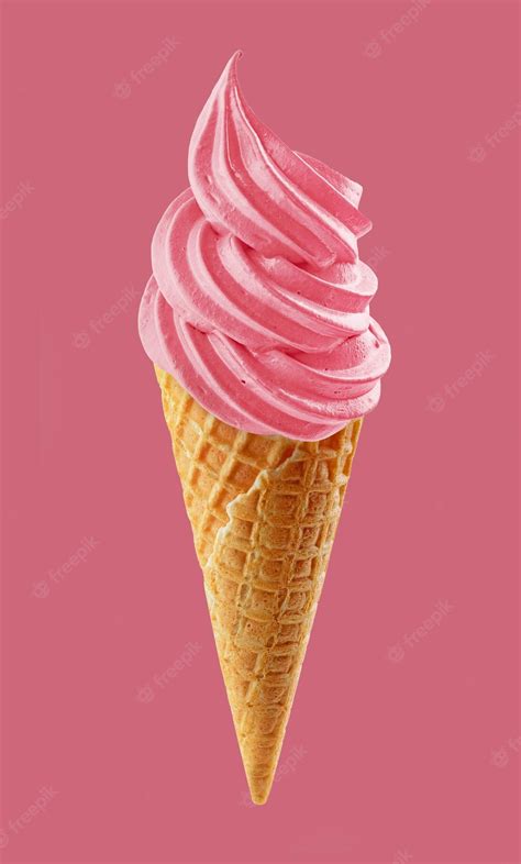 Premium Photo Soft Ice Cream Swirl In Waffle Cone Isolated On Pink