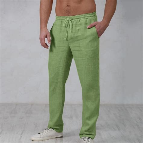 Mens Linen Pants Trousers Summer Pants Beach Pants Drawstring Elastic