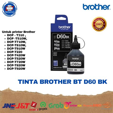 Jual Brother Tinta Refill BTD60BK Ink Black BT D60 BK Hitam 108ML