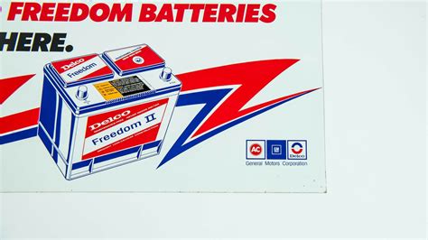 Delco Freedom Batteries Single-Sided Tin Sign at Kissimmee 2023 as M362 - Mecum Auctions