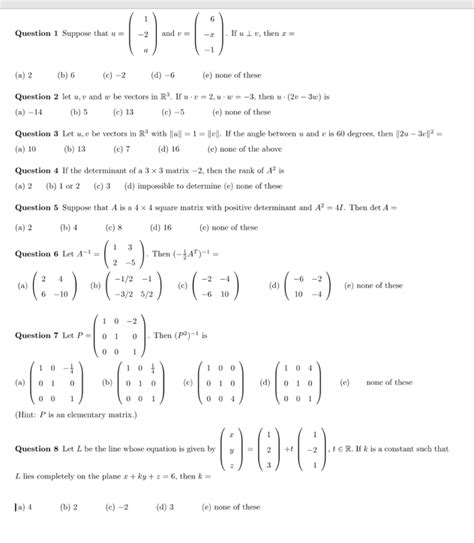 Solved Question 1 Suppose That U⎝⎛1−2a⎠⎞ And V⎝⎛6−x−1⎠⎞