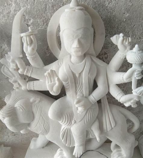 Hindu Plain White Marble Durga Mata Statue For Temple Size Feet