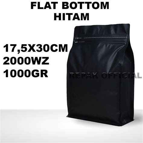 Jual Kemasan Kopi Flat Bottom Wz Kg Alufoil Hitam Biji Kopi