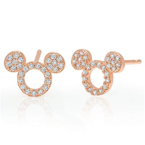 Mickey Mouse Icon Silhouette Stud Earrings By CRISLU Rose Gold Stud