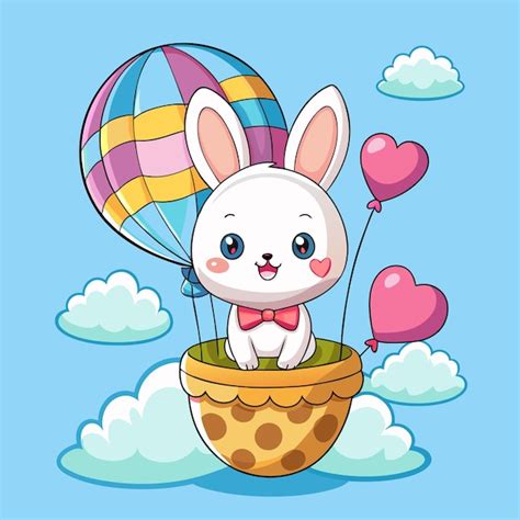 Adorable Bunny In Hot Air Balloon Cartoon Vector Graphic Premium AI Generated Vector