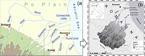 Location maps: a) eastern Emilia-Romagna Region with the main rivers ...