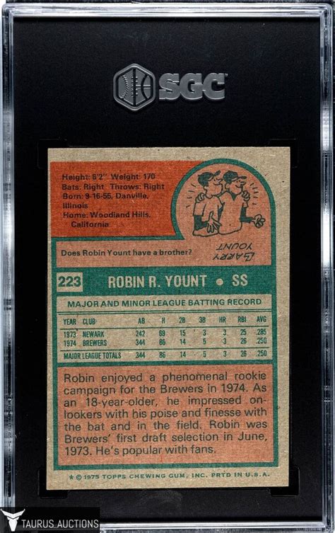 Topps Milwaukee Brewers Hof Robin Yount Rookie Baseball Card