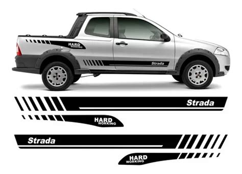 Kit Faixa Adesivo Hard Working Fiat Strada Dupla Preto 13