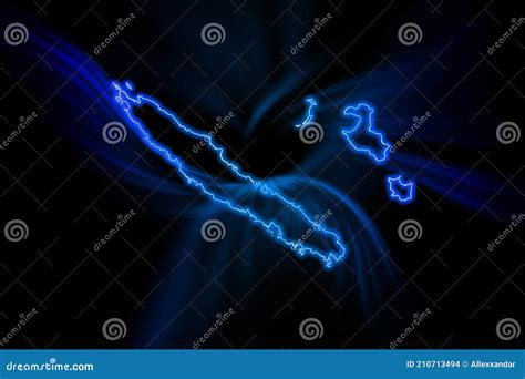 Glowing Map Of New Caledonia Modern Blue Outline Map Royalty Free