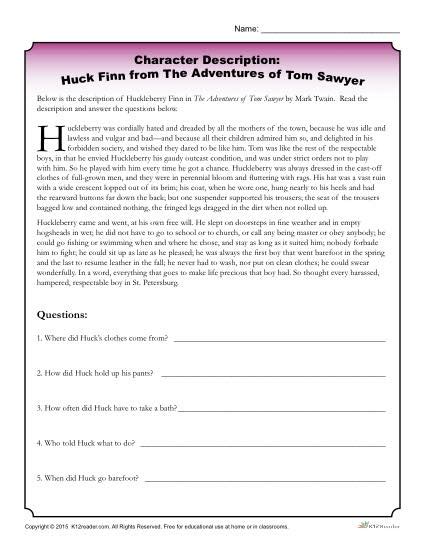 Huck Finn Character Descriptions Worksheet Activity Worksheets Library