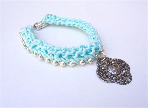 Tiffany Blue Crocheted Bracelet Handmade Original Beaded