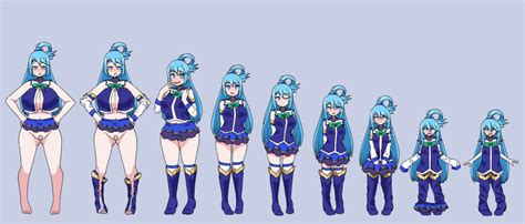 Rule 34 2021 Age Regression Aqua Konosuba Blue Eyes Blue Hair Blush Boots Breast Expansion