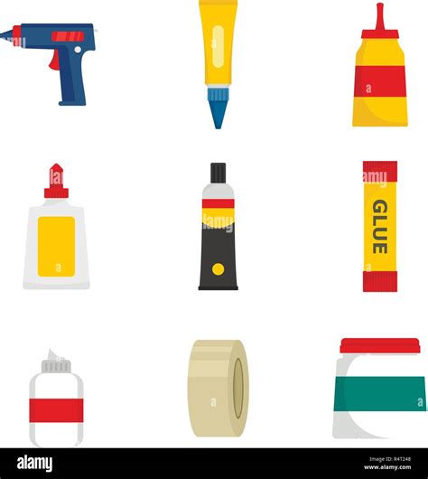 Glue Stick Adhesive Icons Set Flat Illustration Of 9 Glue Stick