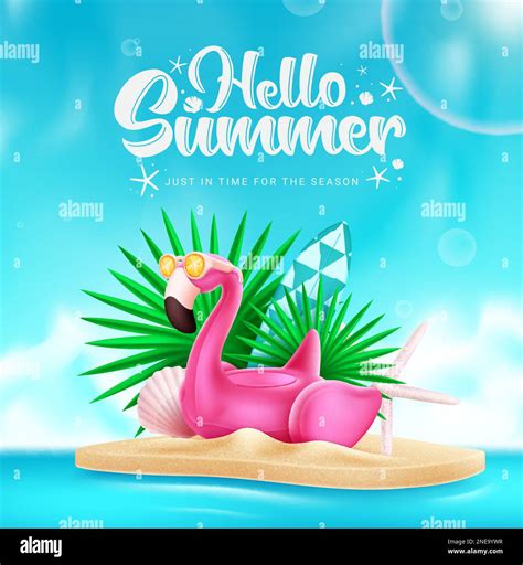 Hello Summer Vector Design Hello Summer Text With Flamingo Beach