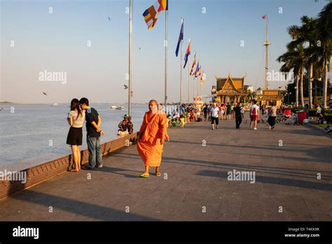 Riverside Scene At Sunset Near The Royal Palace Sisowath Quay Phnom