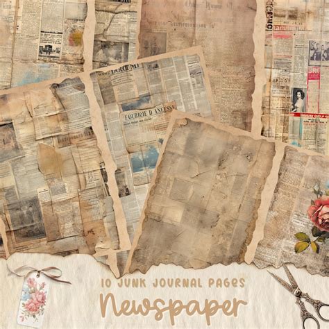 Junk Journal Old Newspapers Printable Paper Newsprint Digital Kit