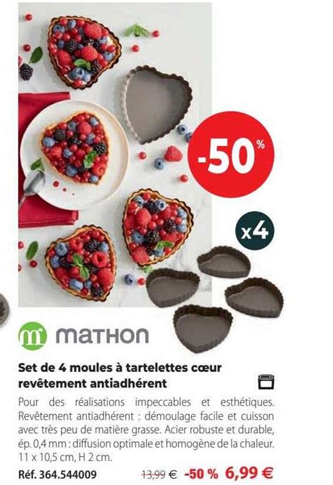 Promo Set De 4 Moules à Tartelettes Cœur Revêtement Antiadhérent chez